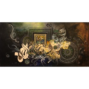 Bin Qalander, 24 x 48 Inch, Oil on Canvas, Calligraphy Painting, AC-BIQ-058